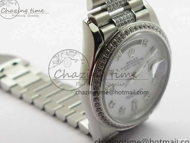 MiroTime 0128 Day-Date 36mm 128239 SS Crystal BP Best Edition White MOP Crystal Marker Dial on SS President Bracelet A MoistureWicking 2682
